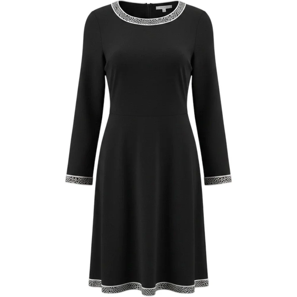 Michael Kors Shift Dress Womens XL Black Excellent Animal Print Trim Long Sleeve